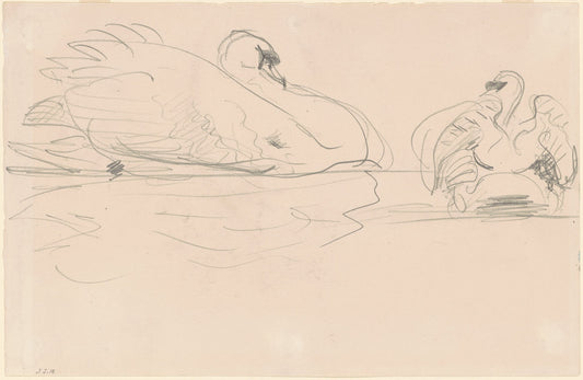 Swans in the Water by John Singer Sargent (American, 1856 - 1925), 16X12"(A3)Poster Print