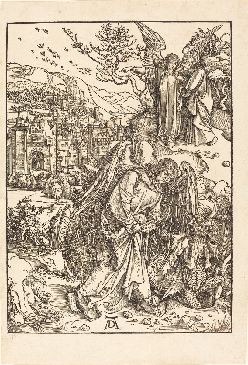 The Angel with the Key to the Bottomless Pit by Albrecht Dürer (German, 1471 - 1528), 16X12"(A3)Poster Print