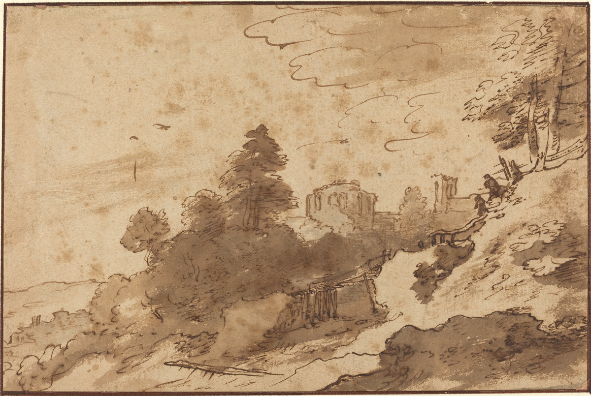 Landscape with Bridge and Ruins in Background by Pieter Dircksz Santvoort (Dutch, 1603 or after - 1635), 16X12"(A3)Poster Print