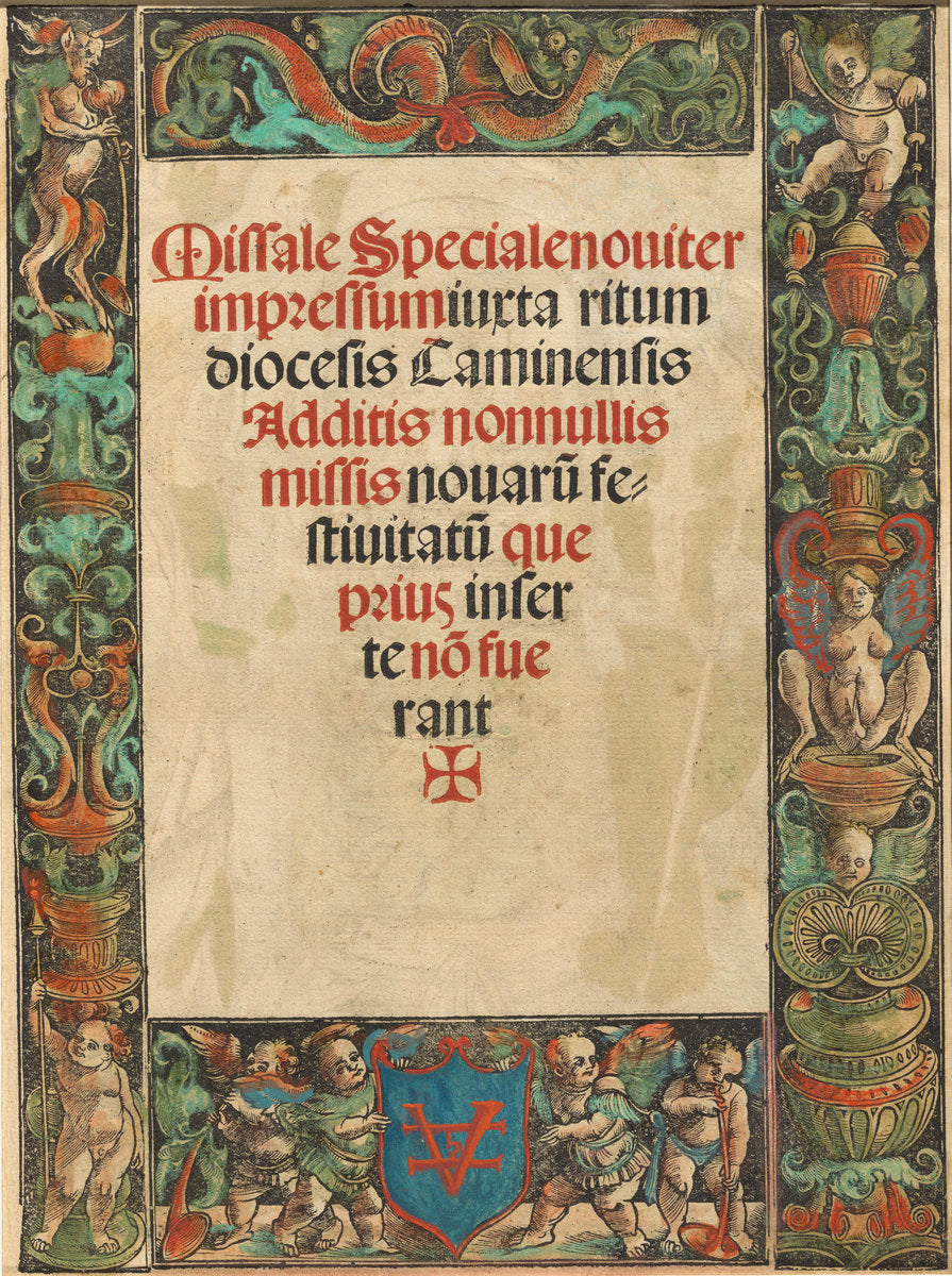 Title Page for a Missal,  with Satyr and Putti Border [verso] by Urs Graf I (Swiss, c. 1485 - 1527/1529), 16X12"(A3)Poster Print