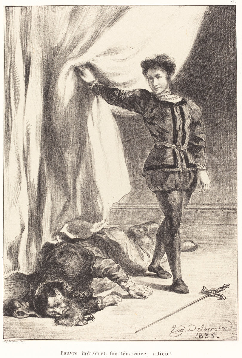 Hamlet and the Body of Polonius (Act III, Scene IV) by Eugène Delacroix (French, 1798 - 1863), 16X12"(A3)Poster Print