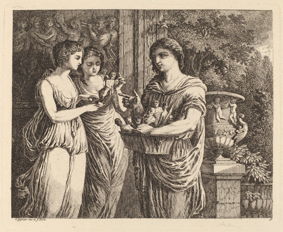 Figurine Seller with Two Girls by Salomon Gessner (Swiss, 1730 - 1788), 16X12"(A3)Poster Print