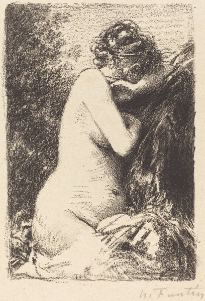 Weeper: Study of a Nude Woman, Seated with Profile to Right by Henri Fantin-Latour (French, 1836 - 1904), 16X12"(A3)Poster Print