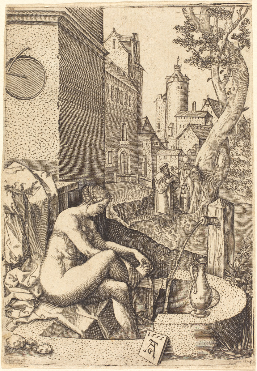 Susanna Surprised by the Two Elders by Heinrich Aldegrever (German, 1502 - 1555/1561), 16X12"(A3)Poster Print