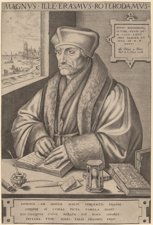 Erasmus of Rotterdam by Frans Huys after Hans Holbein the Younger (Flemish, 1522 - 1562), 16X12"(A3)Poster Print
