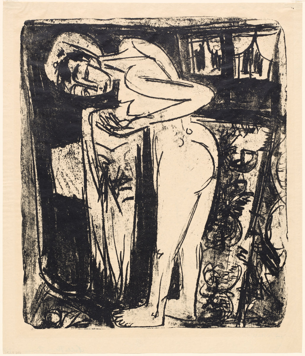 Standing Nude in a Room by Ernst Ludwig Kirchner (German, 1880 - 1938), 16X12"(A3)Poster Print