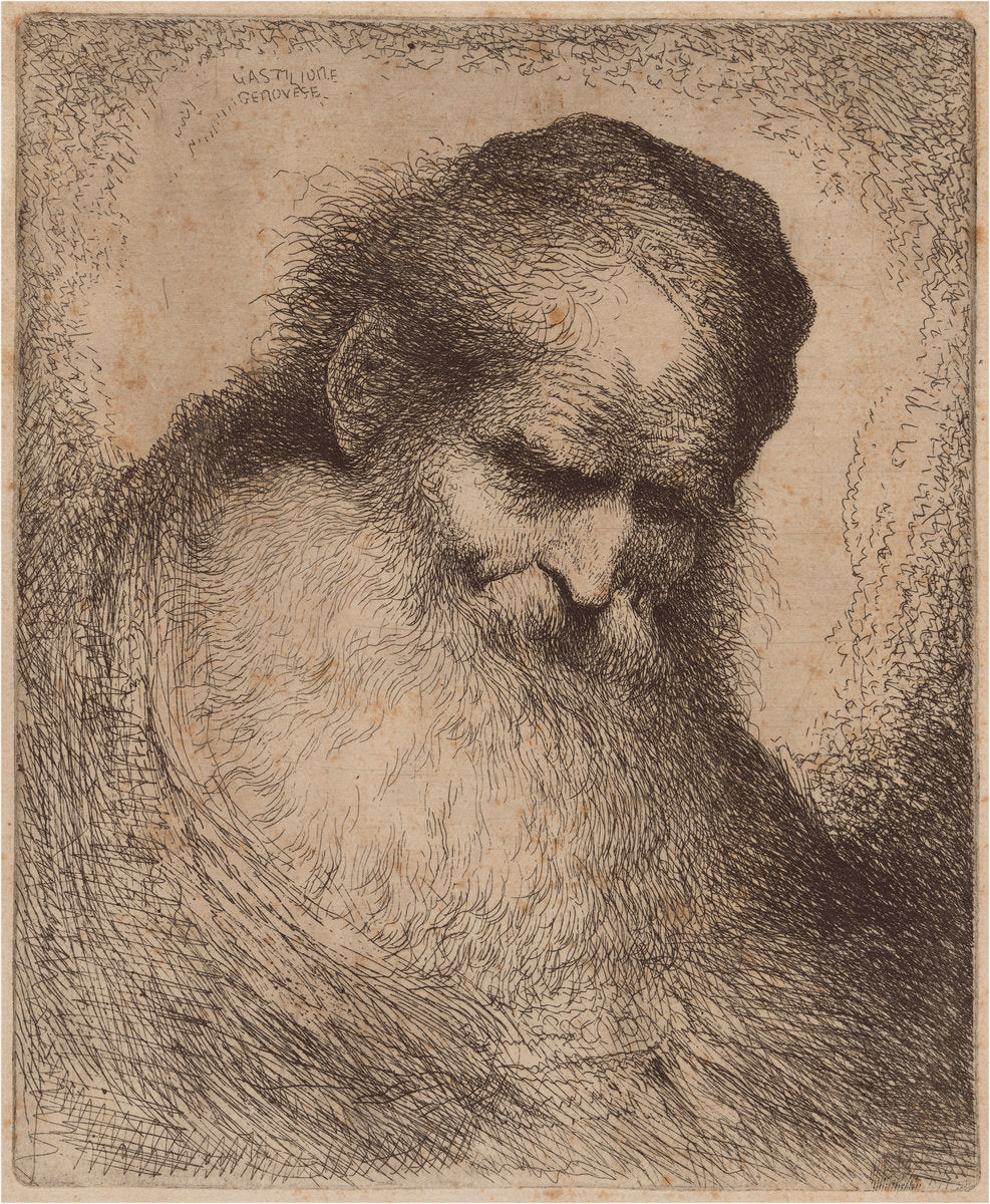 Old Man with a Long Beard and Skullcap, Leaning Forward by Giovanni Benedetto Castiglione (Italian, 1609  - 1664), 16X12"(A3)Poster Print
