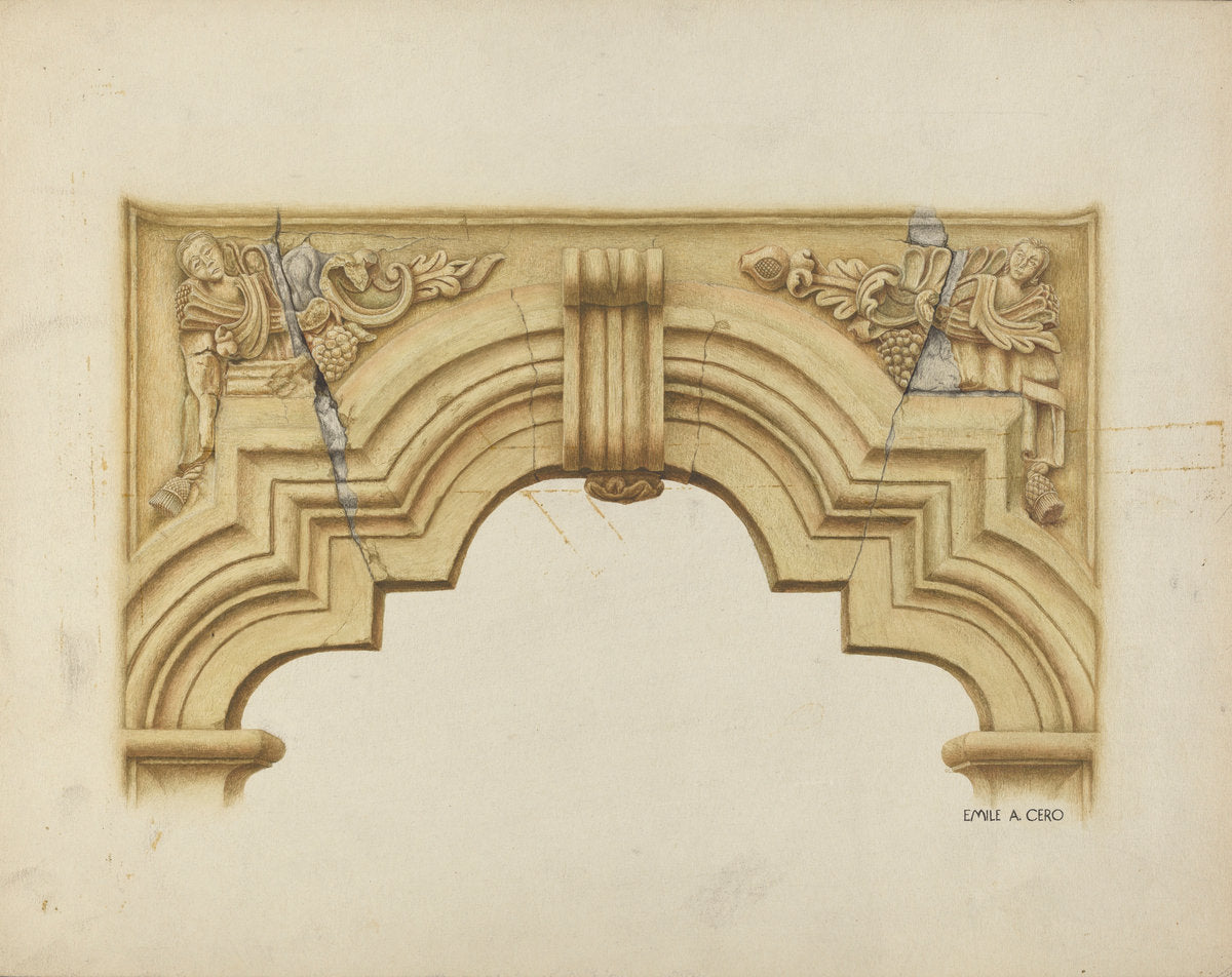 Carved Stone Arch Over Doorway by Emile Cero (American, active c. 1935), 16X12"(A3)Poster Print