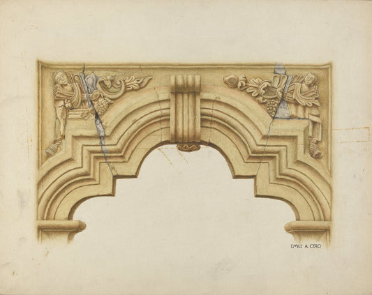 Carved Stone Arch Over Doorway by Emile Cero (American, active c. 1935), 16X12"(A3)Poster Print