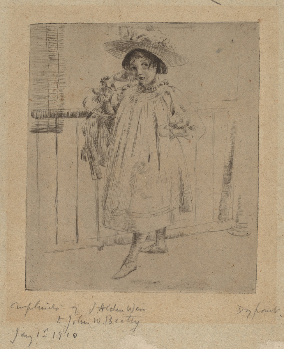 Young Girl with Large Hat by Julian Alden Weir (American, 1852 - 1919), 16X12"(A3)Poster Print