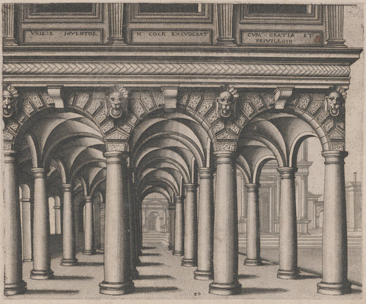 Open Hall Supported by Tuscan Columns with a Town Square on the Right by Lucas van Doetechum and Johannes van Doetechum, the Elder, after Hans Vredeman de Vries (Dutch, active 1554/1572; died before 1589), 16X12"(A3)Poster Print