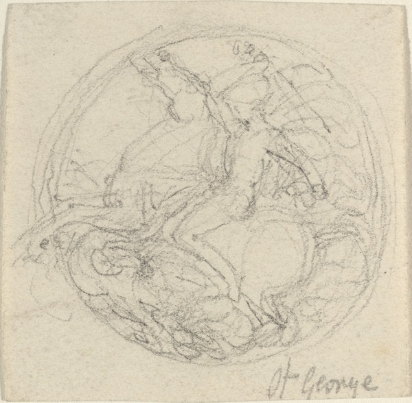 Design for a Medal Representing Saint George and the Dragon by John Flaxman (British, 1755 - 1826), 16X12"(A3)Poster Print