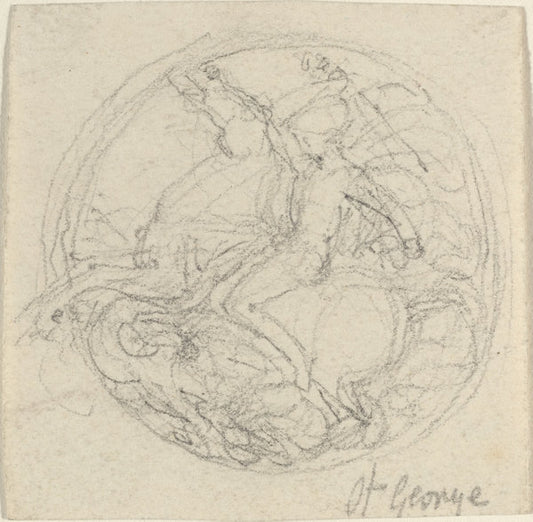 Design for a Medal Representing Saint George and the Dragon by John Flaxman (British, 1755 - 1826), 16X12"(A3)Poster Print