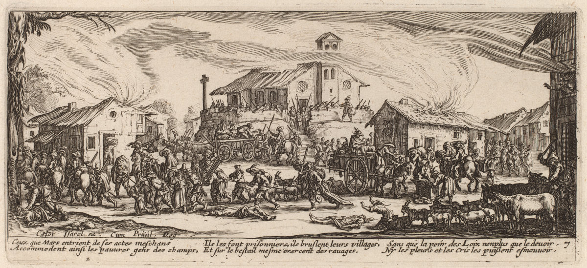 Plundering and Burning a Village by Gerrit van Schagen after Jacques Callot (Dutch, c. 1642 - 1690 or after), 16X12"(A3)Poster Print