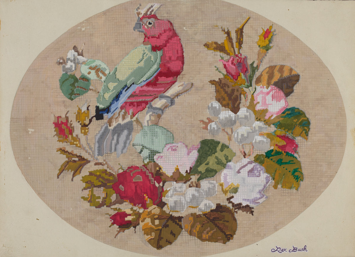 Embroidered Picture by Rex F. Bush (American, active c. 1935), 16X12"(A3)Poster Print