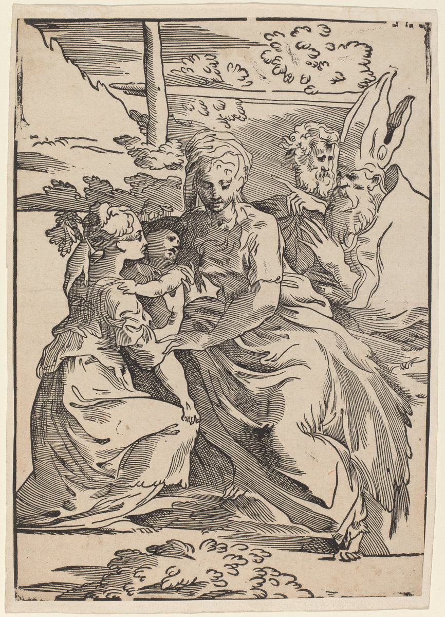 The Holy Family with Two Saints by Antonio da Trento after Parmigianino (Italian, c. 1508 - 1550 or after), 16X12"(A3)Poster Print