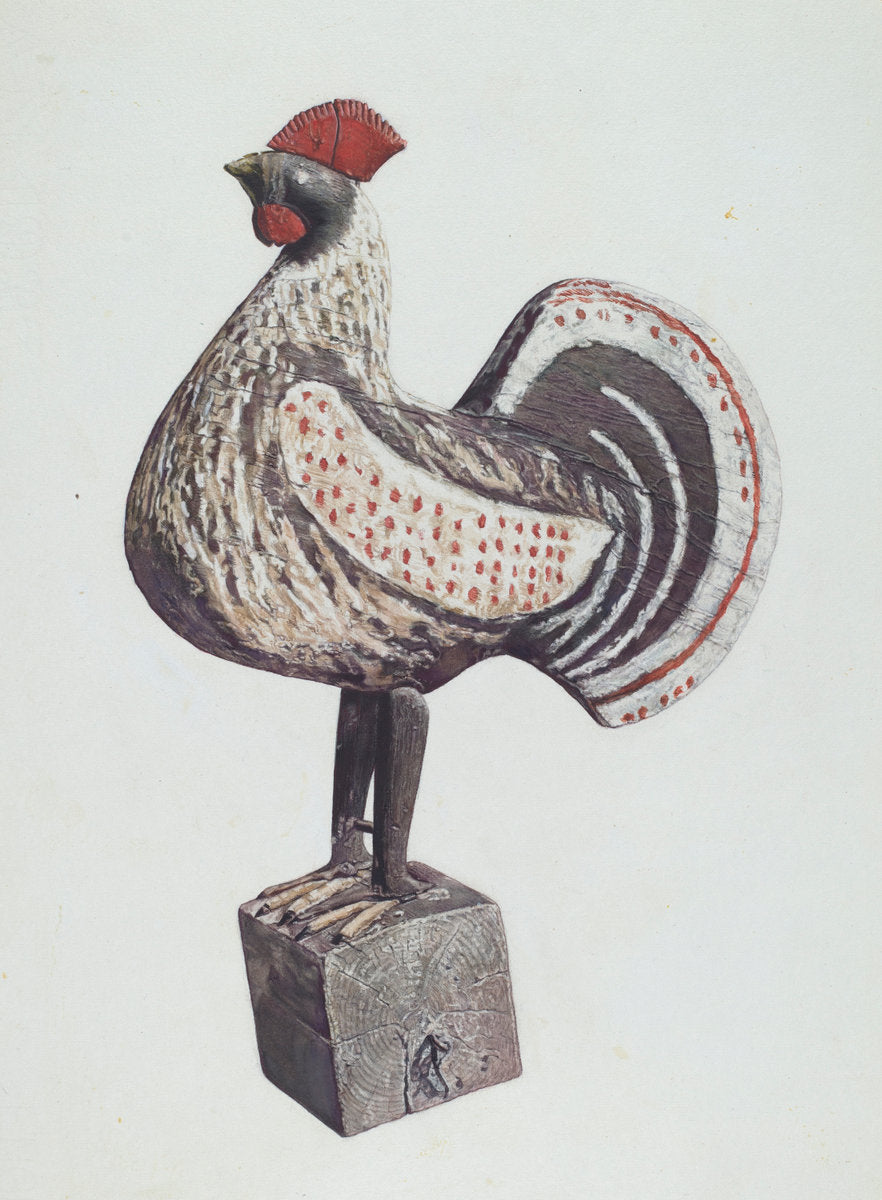 Wooden Rooster by Sadie Berman (American, active c. 1935), 16X12"(A3)Poster Print