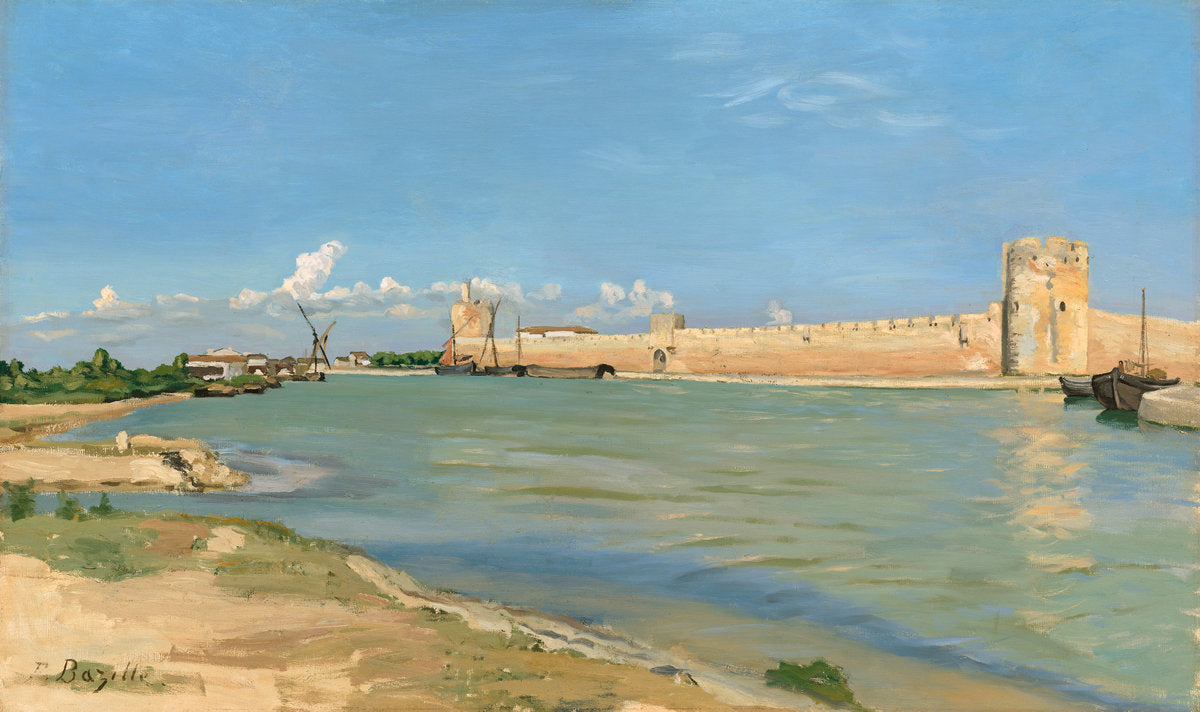 The Western Ramparts at Aigues-Mortes by Frédéric Bazille (French, 1841 - 1870), 16X12"(A3)Poster Print