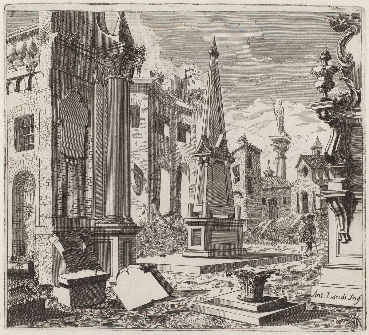 Fantastic Townscape with Ruins by Giuseppe Antonio Landi (Italian, 1713 - 1791), 16X12"(A3)Poster Print