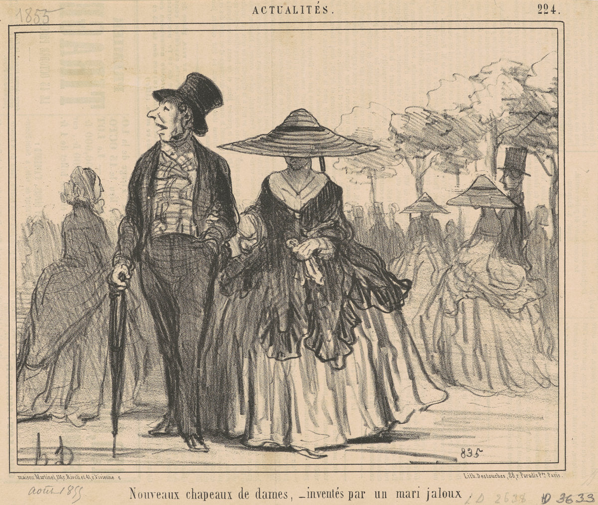 Nouveaux chapeaux de dames ... by Honoré Daumier (French, 1808 - 1879), 16X12"(A3)Poster Print