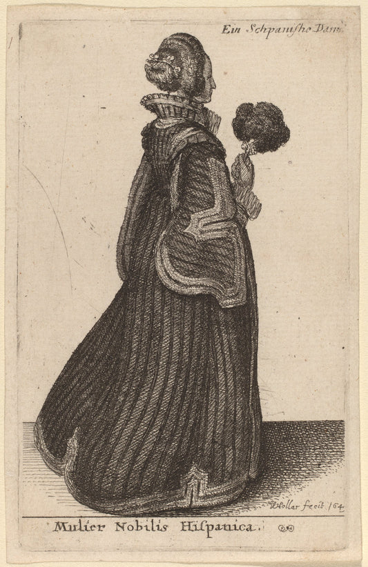 Mulier Nobilis Hispanica by Wenceslaus Hollar (Bohemian, 1607 - 1677), 16X12"(A3)Poster Print