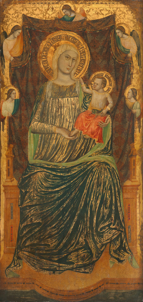 Madonna and Child with Five Angels by Giovanni Baronzio (Italian, active c. 1320 - 1350), 16X12"(A3)Poster Print