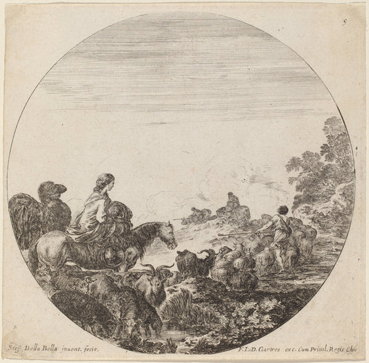 Shepherds and Flock with Woman and Camel by Stefano Della Bella (Italian, 1610 - 1664), 16X12"(A3)Poster Print