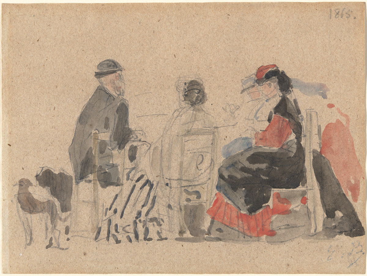 Conversation on the Beach by Eugène Boudin (French, 1824 - 1898), 16X12"(A3)Poster Print
