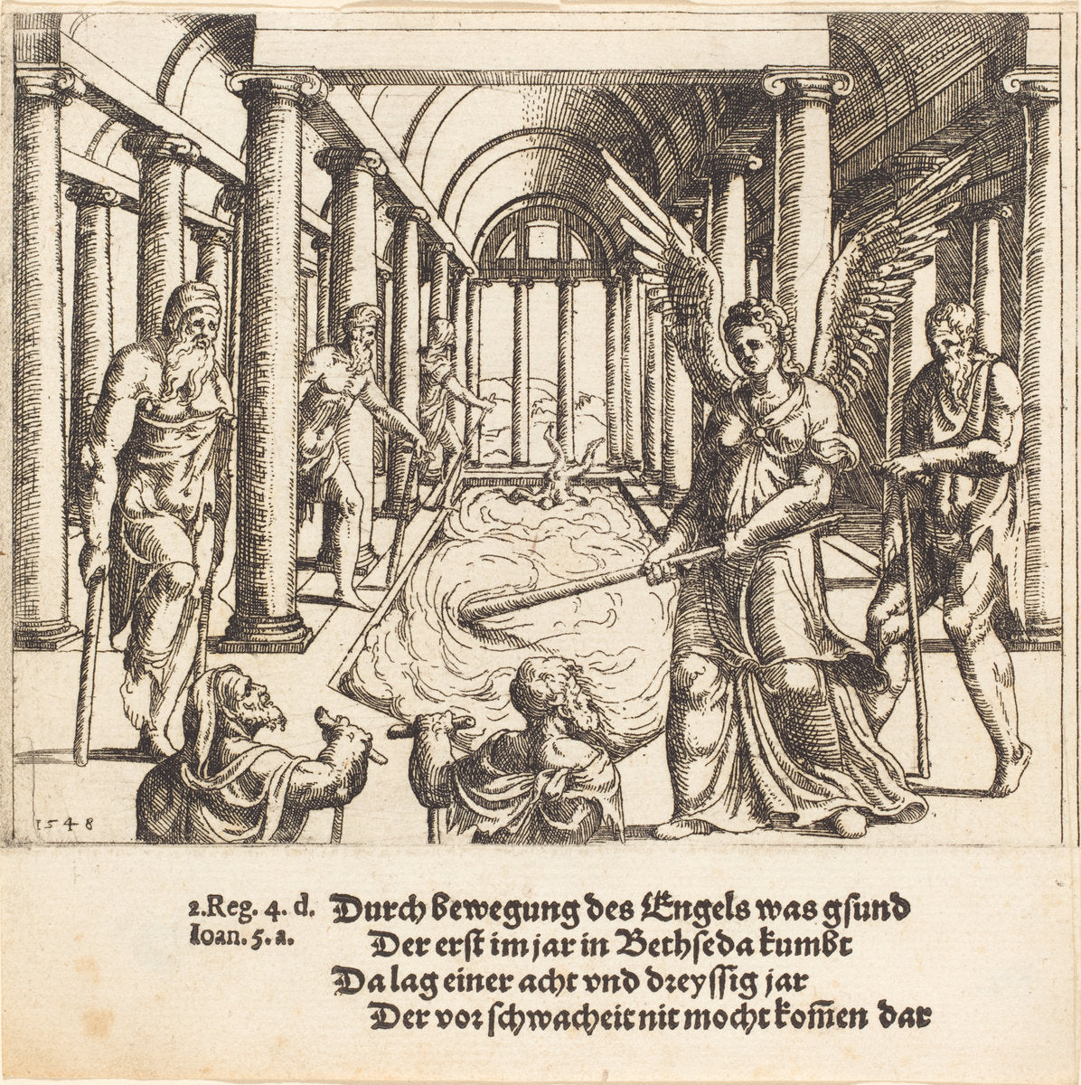 The Angel Agitating the Pool of Bethesda by Augustin Hirschvogel (German, 1503 - 1553), 16X12"(A3)Poster Print