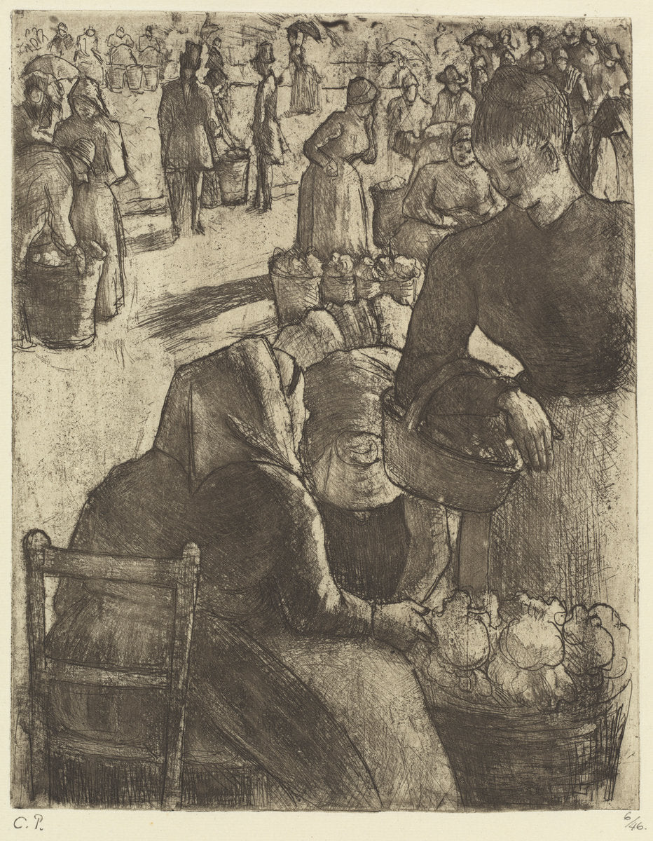 Vegetable Market at Pontoise (Marche aux legumes a Pontoise) by Camille Pissarro (French, 1830 - 1903), 16X12"(A3)Poster Print