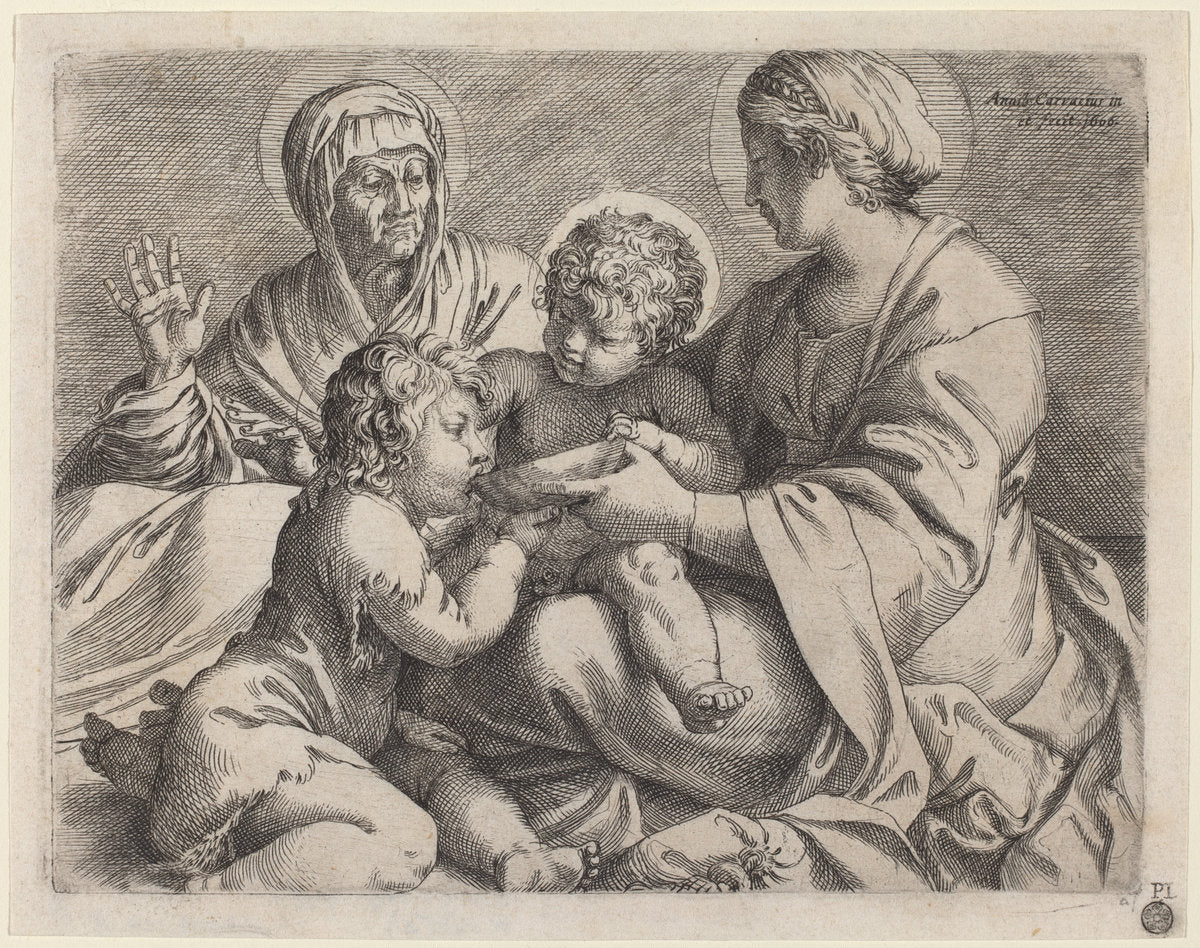 The Madonna della Scodella by Annibale Carracci (Italian, 1560 - 1609), 16X12"(A3)Poster Print