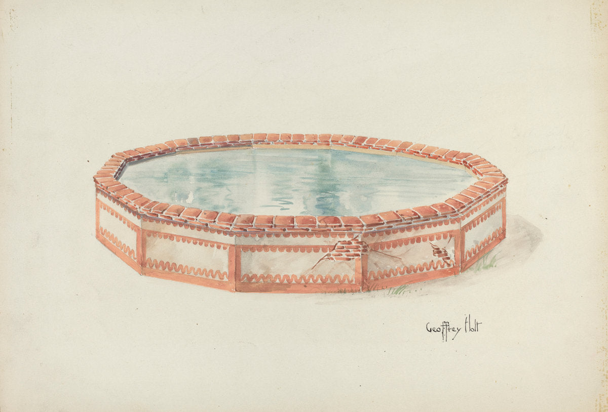 Mission Fountain by Geoffrey Holt (American, active c. 1935), 16X12"(A3)Poster Print