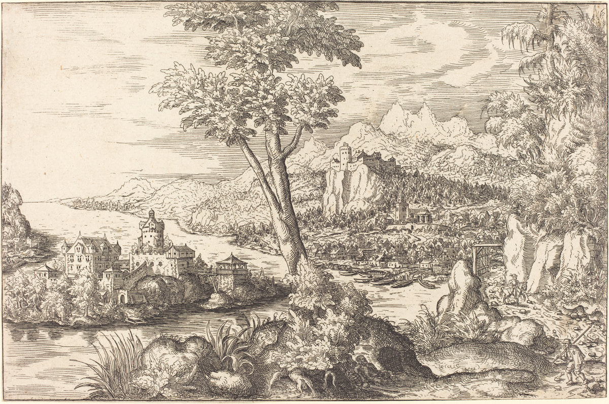 Landscape with Three Men by Hanns Lautensack (German, 1524 - 1561/1566), 16X12"(A3)Poster Print
