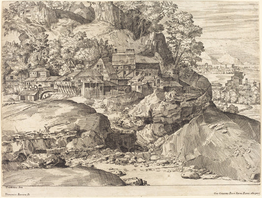 Landscape with a Mill by Dominique Barrière after Titian (French, probably 1610/1620 - 1678), 16X12"(A3)Poster Print