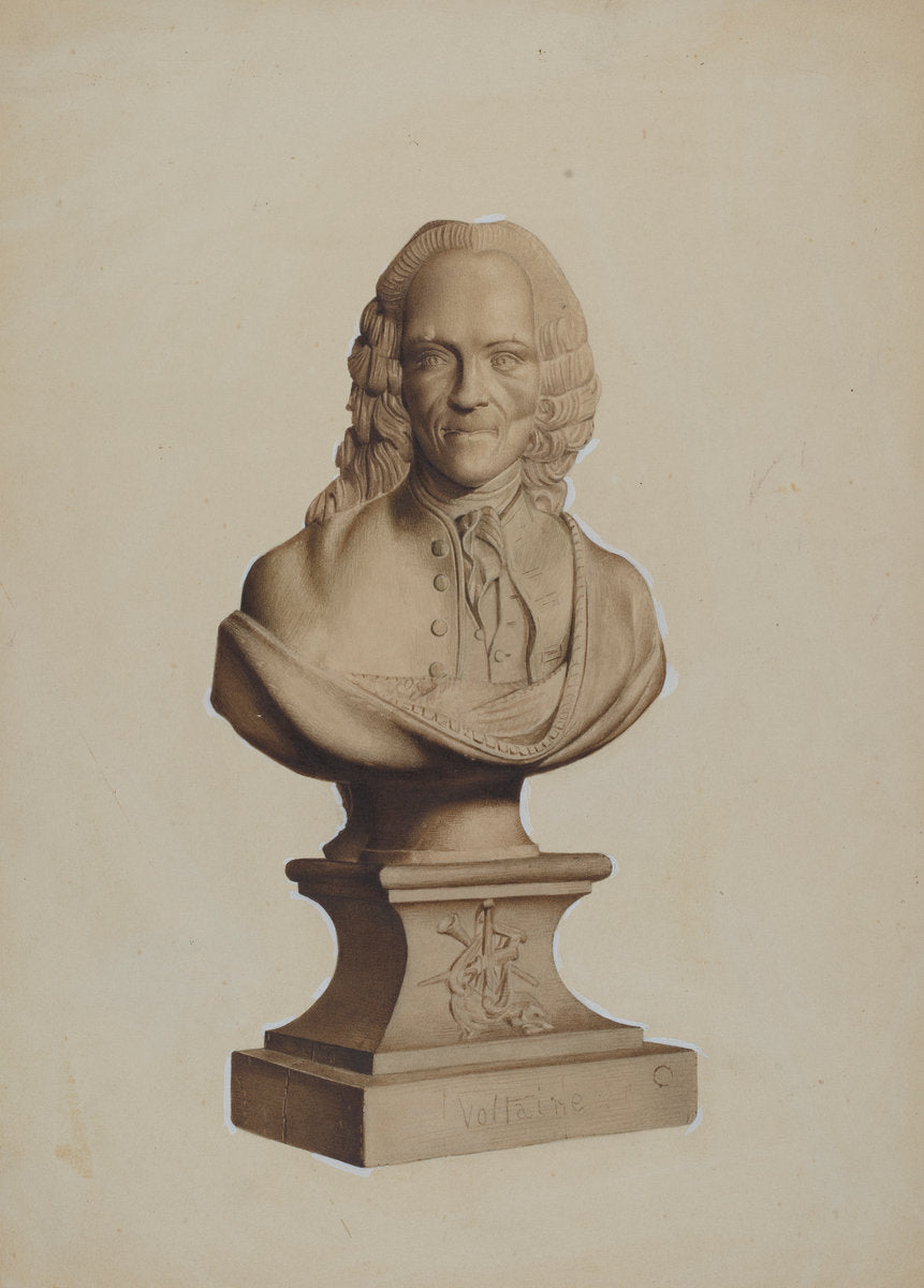 Carved Bust of Voltaire by Joseph Goldberg (American, active c. 1935), 16X12"(A3)Poster Print