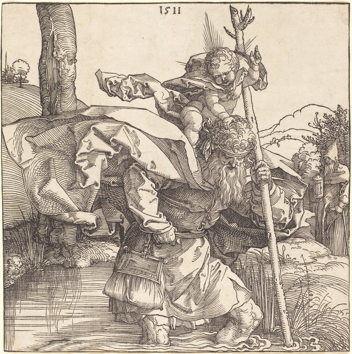 Saint Christopher by Albrecht Dürer (German, 1471 - 1528), 16X12"(A3)Poster Print