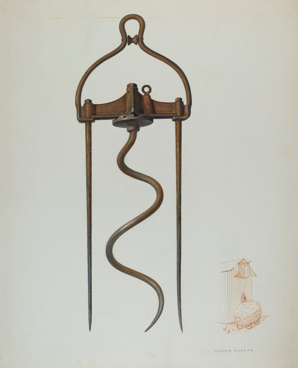 Spiral Hay Fork by Oscar Bluhme (American, active c. 1935), 16X12"(A3)Poster Print