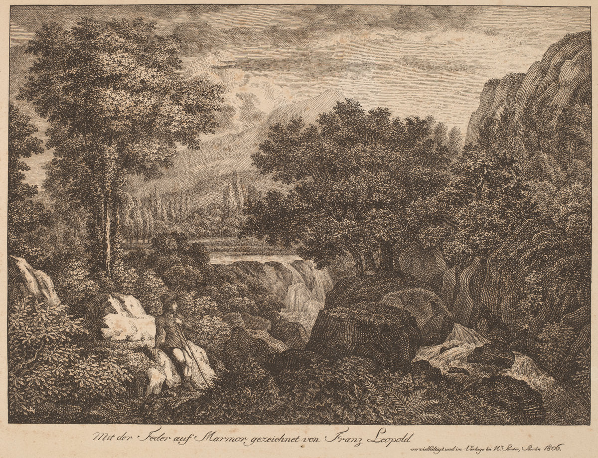 Resting Travelers in a Mountainous Landscape by Franz Joseph Leopold (German, 1783 - 1832), 16X12"(A3)Poster Print