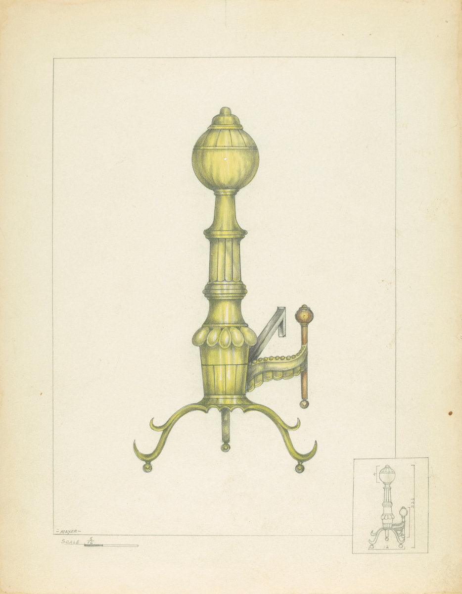 Brass Andiron by Henry Meyers (American, active c. 1935), 16X12"(A3)Poster Print
