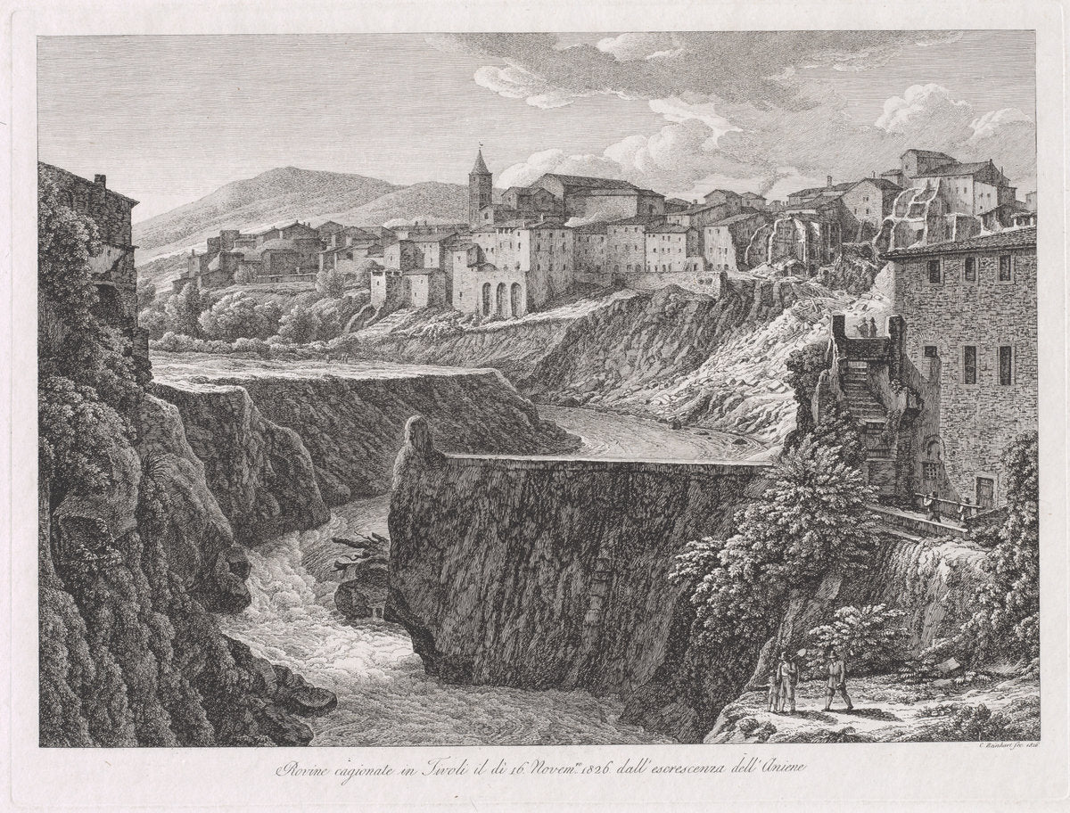 Rovine cagionate in Tivoli, dall'escrescenza dell'Aniene (Tivoli Damaged by the Flood of the River Aniene) by Johann Christian Reinhart (German, 1761 - 1847), 16X12"(A3)Poster Print