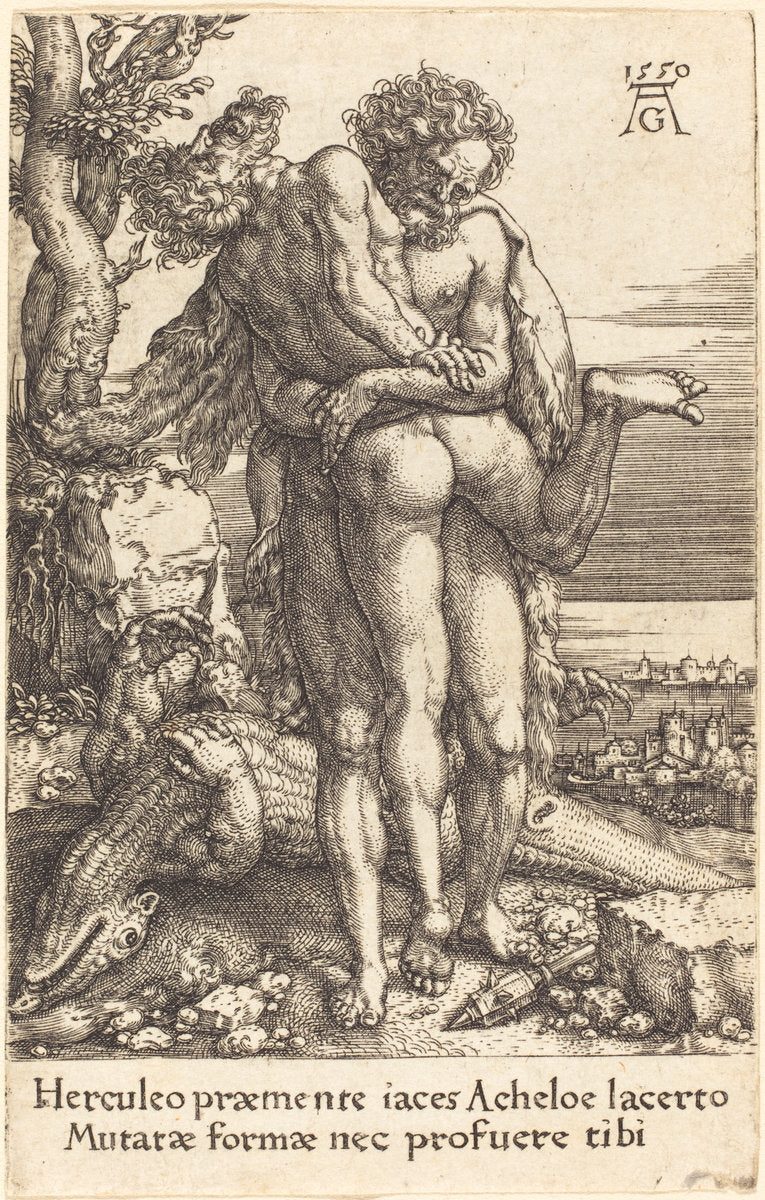 Hercules Fighting the Rivergod Achelus by Heinrich Aldegrever (German, 1502 - 1555/1561), 16X12"(A3)Poster Print