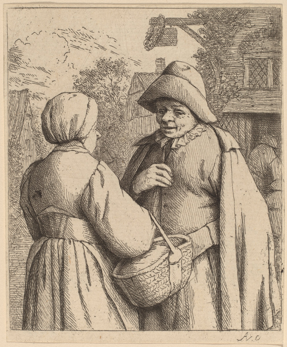 Man and Woman Conversing by Adriaen van Ostade (Dutch, 1610 - 1685), 16X12"(A3)Poster Print