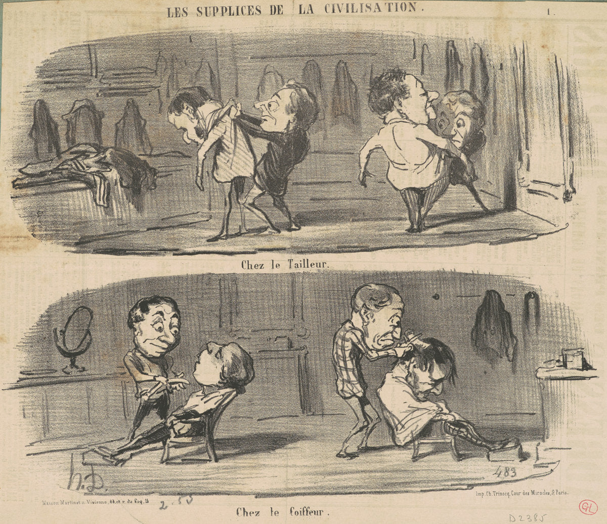 Chez le tailleur chez le coiffeur by Honoré Daumier (French, 1808 - 1879), 16X12"(A3)Poster Print