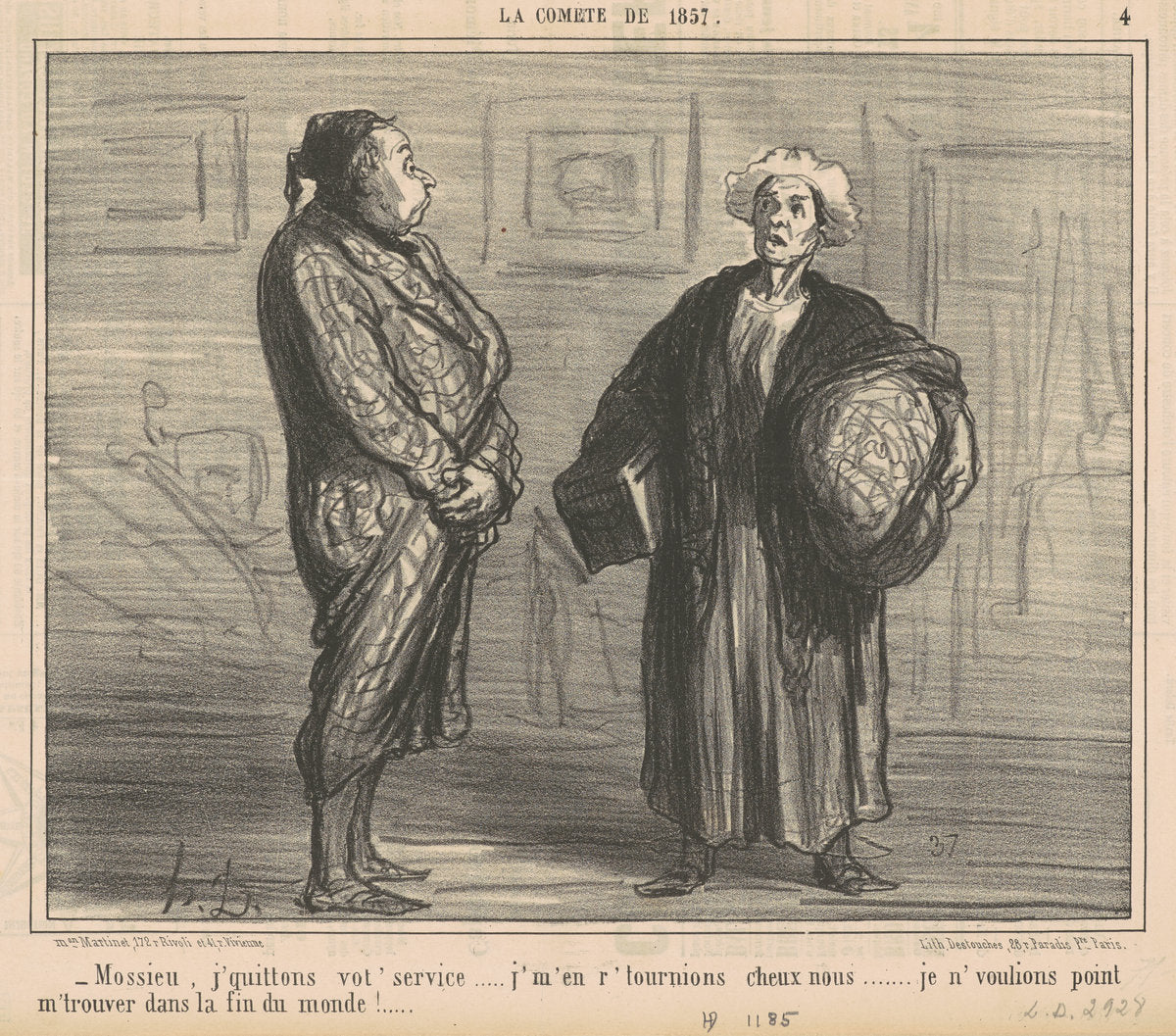 Mossieu, j'quittons vot' service ... by Honoré Daumier (French, 1808 - 1879), 16X12"(A3)Poster Print