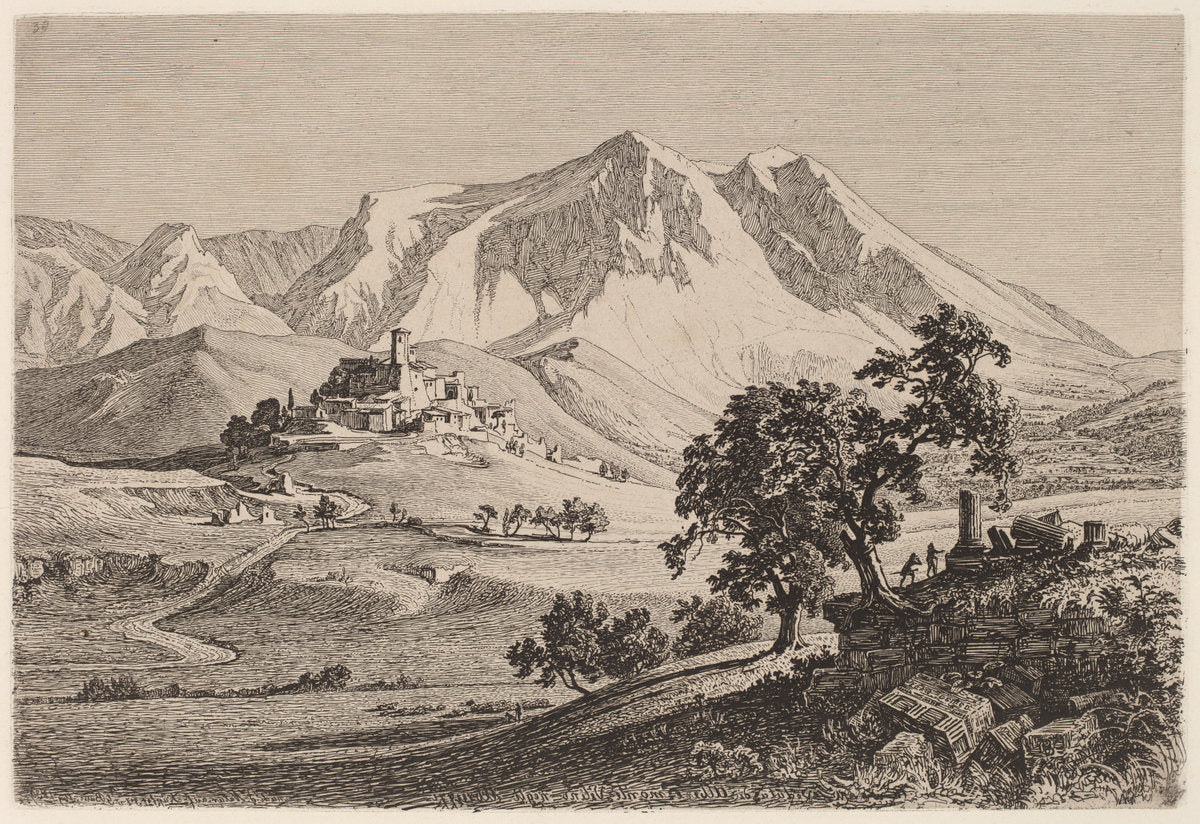 Veduta di Albe e Monte Velino negli Abruzzi by Georg Heinrich Busse (German, 1810 - 1868), 16X12"(A3)Poster Print