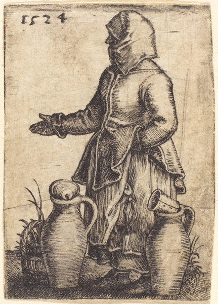 Peasant Woman with Two Jugs by Barthel Beham (German, 1502 - 1540), 16X12"(A3)Poster Print