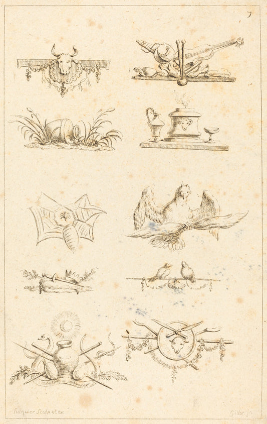 Designs for Tail-Pieces: pl. 7 by Gabriel Huquier after Claude Gillot (French, 1695 - 1772), 16X12"(A3)Poster Print
