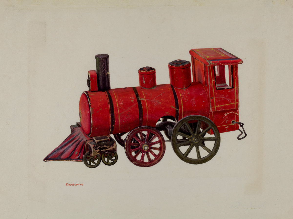Toy Locomotive by Chris Makrenos (American, active c. 1935), 16X12"(A3)Poster Print