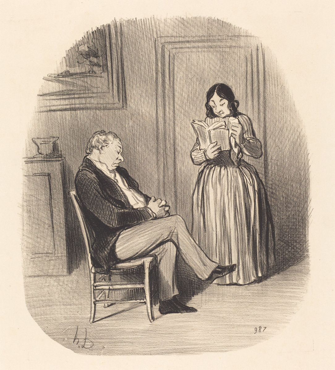 Bourgeois se fesant lire, après diner, quelques chapitres... by Honoré Daumier (French, 1808 - 1879), 16X12"(A3)Poster Print
