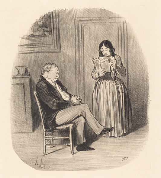 Bourgeois se fesant lire, après diner, quelques chapitres... by Honoré Daumier (French, 1808 - 1879), 16X12"(A3)Poster Print